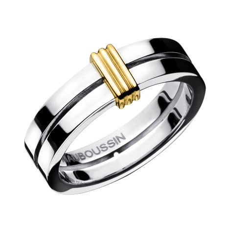 Subtile Eternité wedding band, white gold with link in yellow gold
