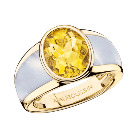 My First Madame Ring, yellow gold, citrine and white mother of pearl