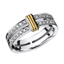 Subtile Eternité wedding band, white gold with link in yellow gold, diamonds