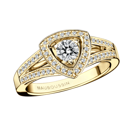 Dream & Love ring, yellow gold, diamond 0,20 carat approximatively, diamonds pave