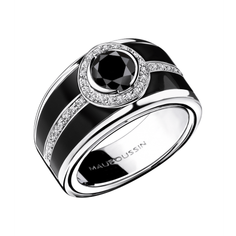 Ring L'Œuvre Noir, white gold, black diamond, black lacquer and paved diamonds