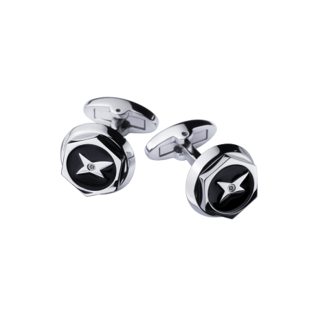 Cufflinks Les Boutons de l'Oubli, stainless steel, black lacquer, diamonds