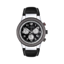 Watch First Day, chronograph, quartz movement, black dial, leather strap
