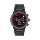 Watch First Day, chronograph, quartz movement, black dial with red index, rubber strap