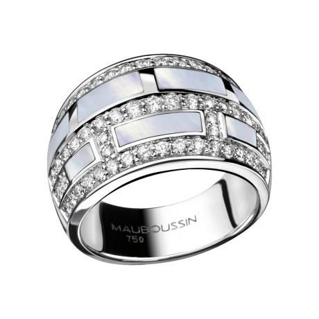 La Vertu ring, white gold, white mother-of-pearl, diamonds