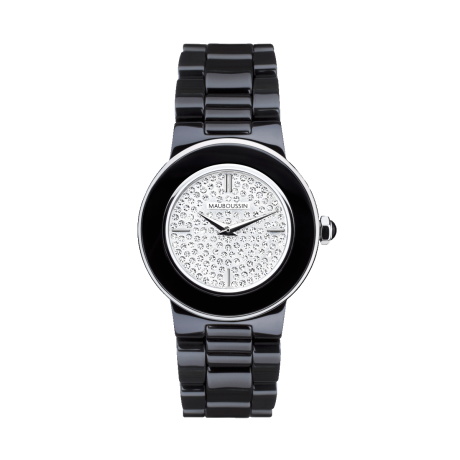 Amour la Nuit, black ceramic bracelet and full diamond pave dial