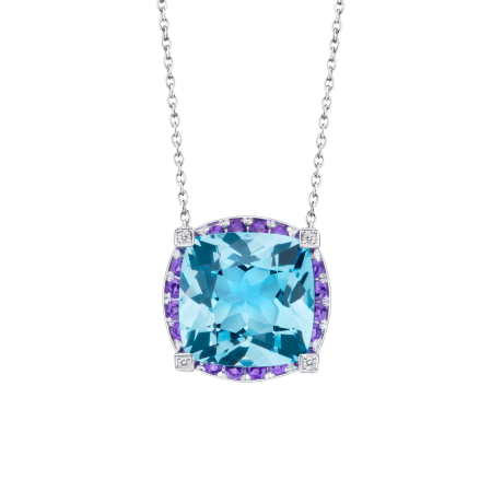 Couleur d'Amour pendant, white gold, blue topaz, diamonds and amethysts