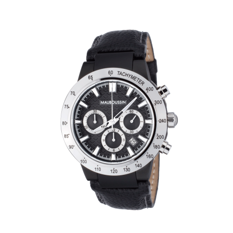 Le Temps du Champion watch, automatic chronograph, steel bezel, leather bracelet