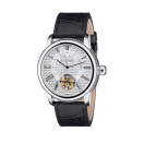 Tourbillon watch, steel, mecanic movement, clous de Paris bezel, silver tint dial, leather bracelet