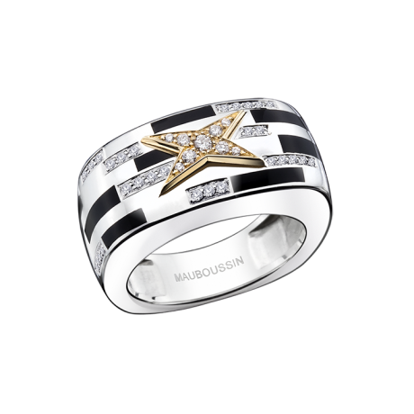 Le Jour de la Nouvelle Star ring, silver, yellow gold, black enamel and diamonds