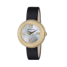 l'Heure du Premier Jour enfin watch, yellow PVD, white mother of pearl dial, rigid bracelet clad with black leather