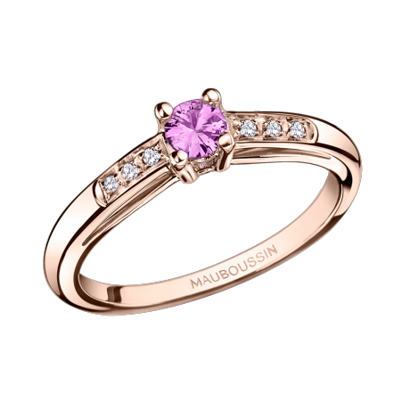 Bonjour les Amoureux ring, pink gold, pink sapphire and paved diamonds