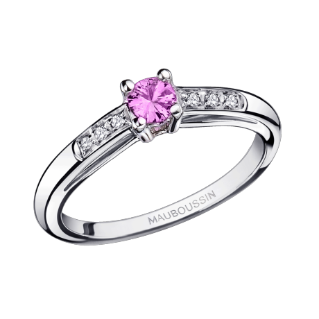 Bonjour les Amoureux ring, white gold, pink sapphire and paved diamonds