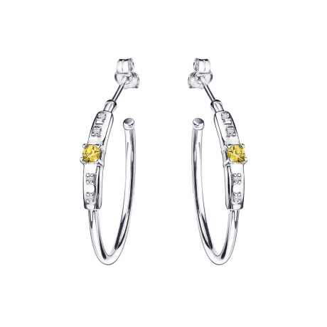 Capsule d'Emotions hoop earrings, white gold, emerald and diamonds
