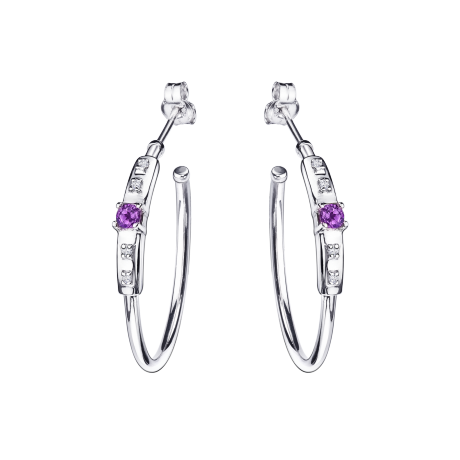 Capsule d'Emotions hoop earrings, white gold, violet sapphires and diamonds