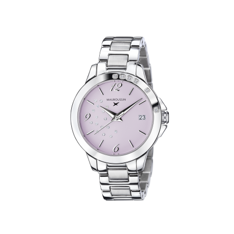 So Urgent ladies' watch, steel, lavender dial and diamonds