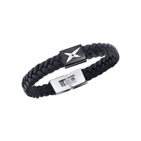 Mec, J'te Kiff bracelet, black leather, black steel and black diamonds