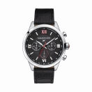 Un Homme une vie chronograph, black dial, calf strap