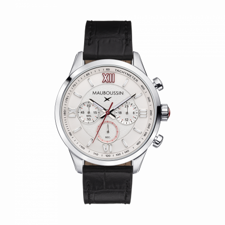 Un Homme une vie chronograph, white dial, calf strap