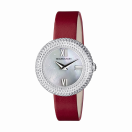L'heure du Premier Jour Rayonnant, mother of pearl dial, red leather strap