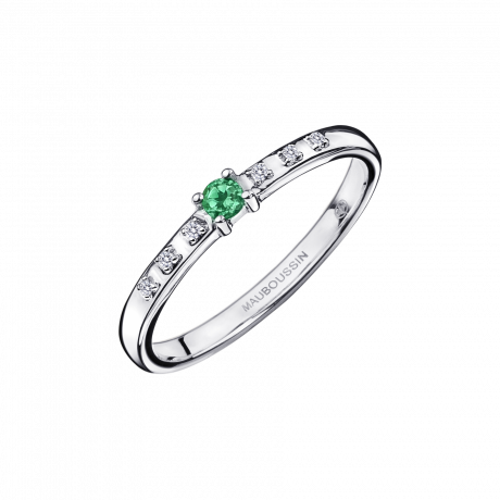 Capsule d'Emotions ring, white gold emerald and diamonds