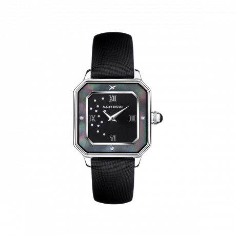 Je t'Adore Jour et Nuit watch, black satin, black square