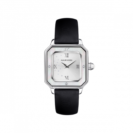 Je t'Adore Jour et Nuit watch, black satin, white square