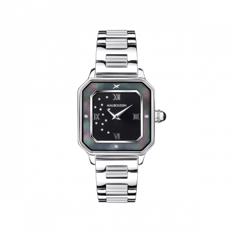 Je t'Adore Jour et Nuit watch, steel, black square