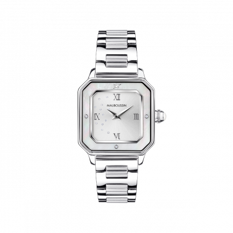 Je t'Adore Jour et Nuit watch, steel, white square