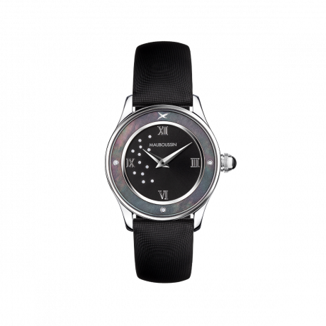 Je t'Adore Jour et Nuit watch, black satin, round black