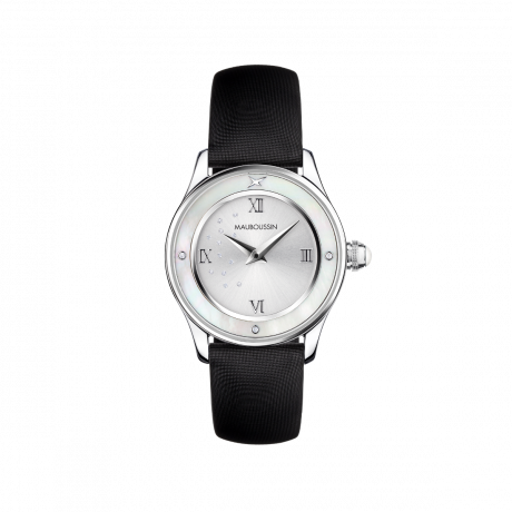 Je t'Adore Jour et Nuit watch, black satin, round white