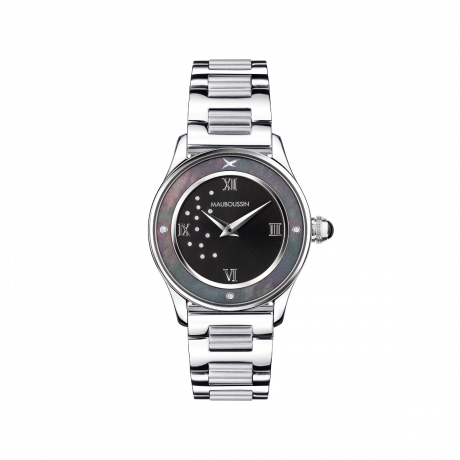 Je t'Adore Jour et Nuit watch, steel, round black