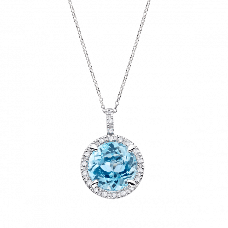 Soleil d'Été pendant, white gold, blue topaz and diamonds