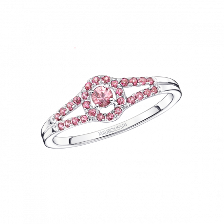 Vie, Volupté & Passion ring, white gold and pink sapphires
