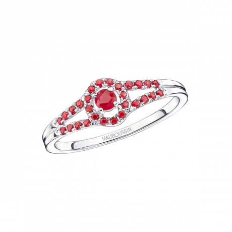 Vie, Volupté & Passion ring, white gold and rubies