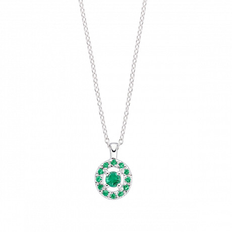 Vie, Volupté & Passion pendant, white gold and emeralds