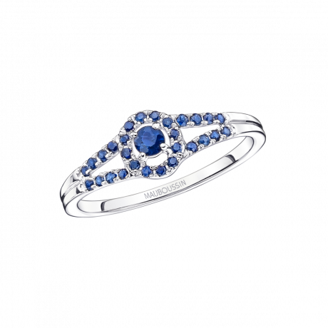 Vie, Volupté & Passion ring, white gold and sapphires