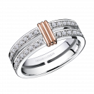 Subtile Eternité wedding band, white gold with pink gold link, diamonds