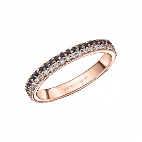 Parce que tu es Sublime wedding band, pink gold with black and white diamonds