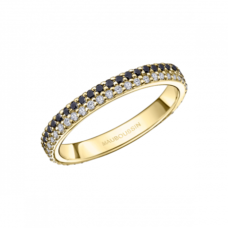 Parce que tu es Sublime wedding band, yellow gold with black and white diamonds