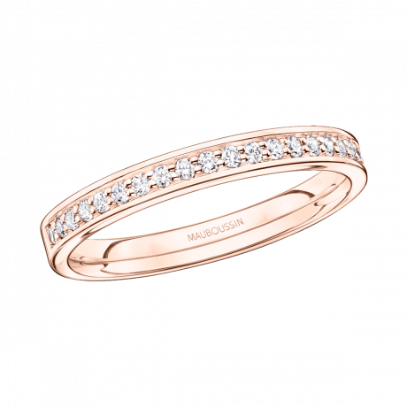 Parce que je t'Adore wedding band, pink gold, half circle of diamonds