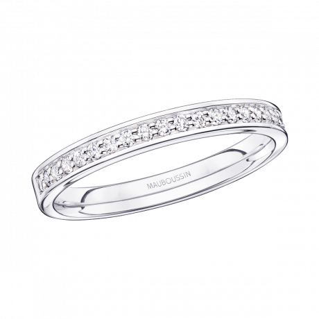 Parce que je t'Adore wedding band, white gold, half circle of diamonds