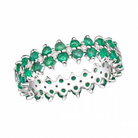 Princesse de Vie wedding band, white gold with emeralds and diamonds