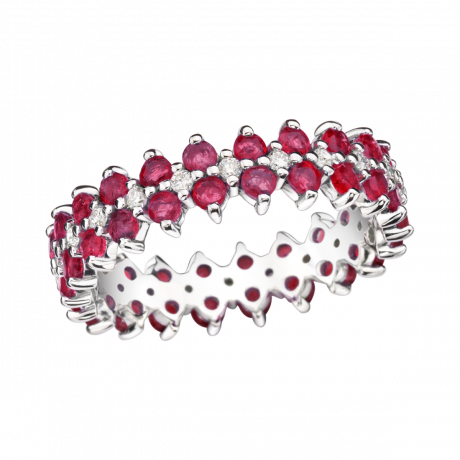 Princesse de Vie wedding band, white gold with rubies and diamonds