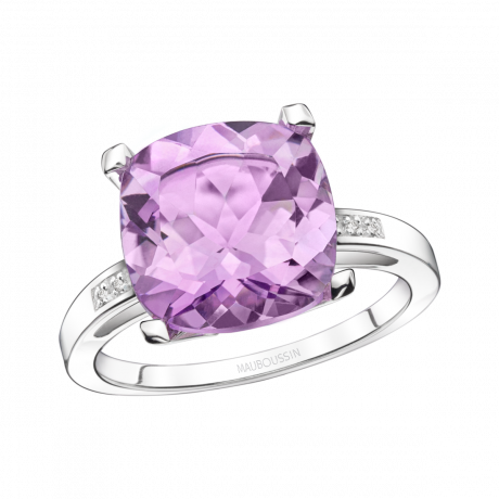 Petit Visage d'Amour ring, white gold, amethyst and diamonds