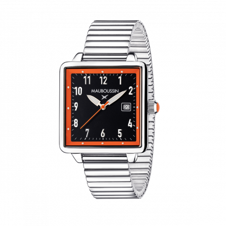 Viril XXL watch, steel, black dial with orange outline