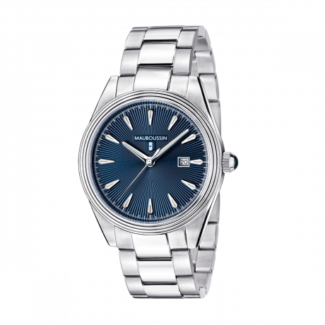 De Midi à Minuit watch, steel, blue dial