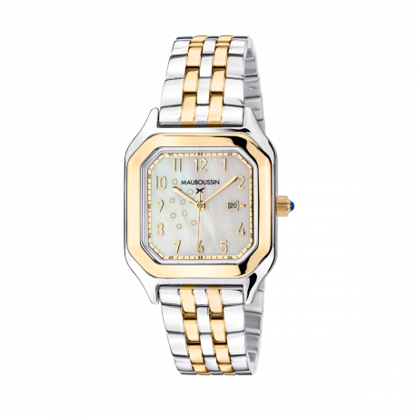 Brasiília watch, two-tone steel, white mother-of-pearl
