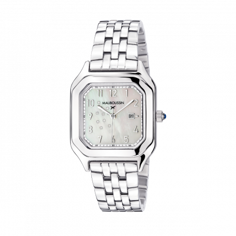 Brasiília watch, steel, white mother-of-pearl