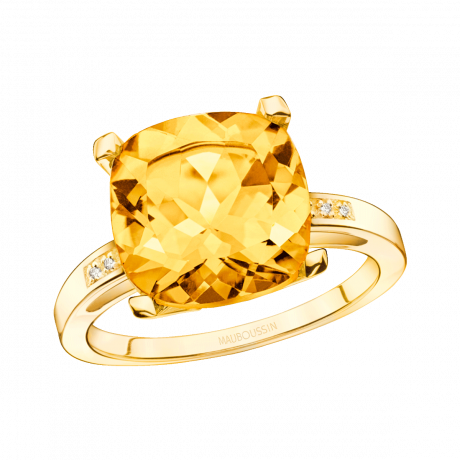 Petit Visage d'Amour ring, yellow gold, citrine and diamonds